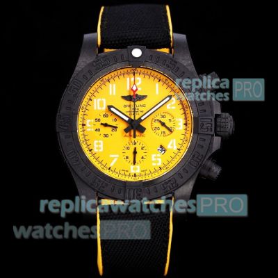 Swiss Clone Breitling Avenger Hurricane Yellow Face 45mm Carbon Case Chronograph Watch 